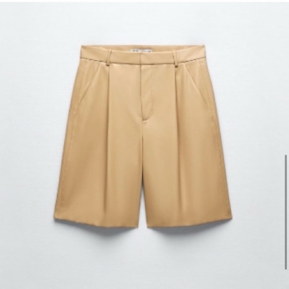 🍂 ZARA TAN FAUX LEATHER HIGH WAIST BERMUDA SHORTS! - Picture 15 of 16